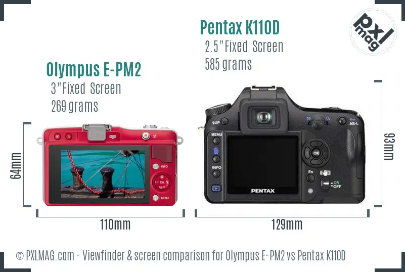 Olympus E-PM2 vs Pentax K110D Screen and Viewfinder comparison