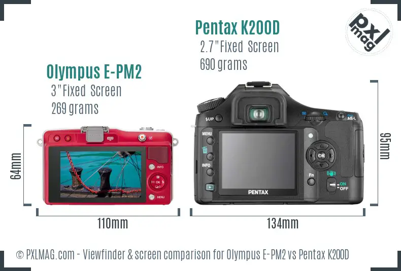 Olympus E-PM2 vs Pentax K200D Screen and Viewfinder comparison