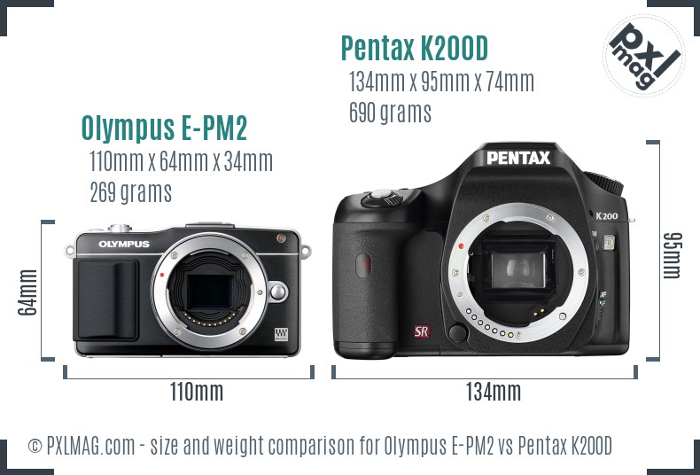 Olympus E-PM2 vs Pentax K200D size comparison