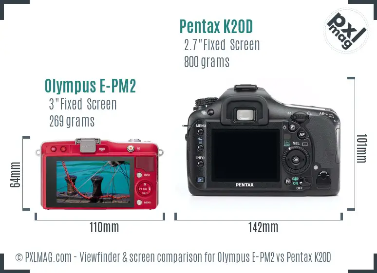 Olympus E-PM2 vs Pentax K20D Screen and Viewfinder comparison