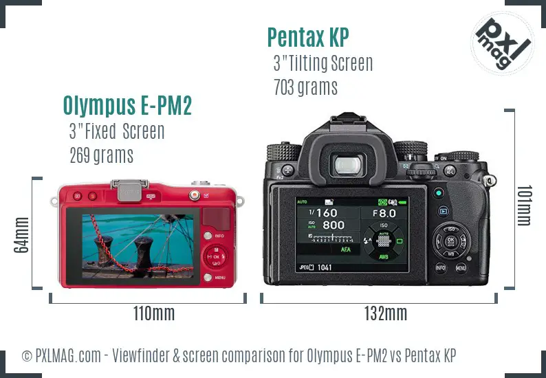 Olympus E-PM2 vs Pentax KP Screen and Viewfinder comparison