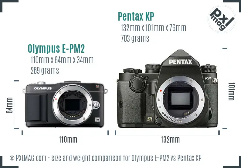 Olympus E-PM2 vs Pentax KP size comparison