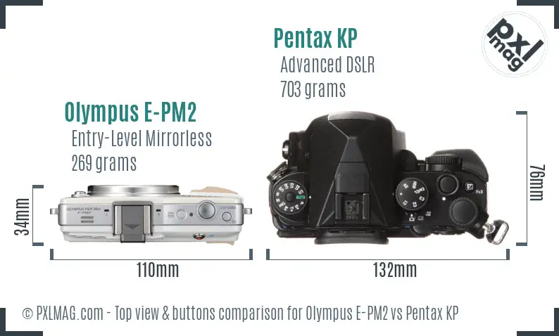 Olympus E-PM2 vs Pentax KP top view buttons comparison