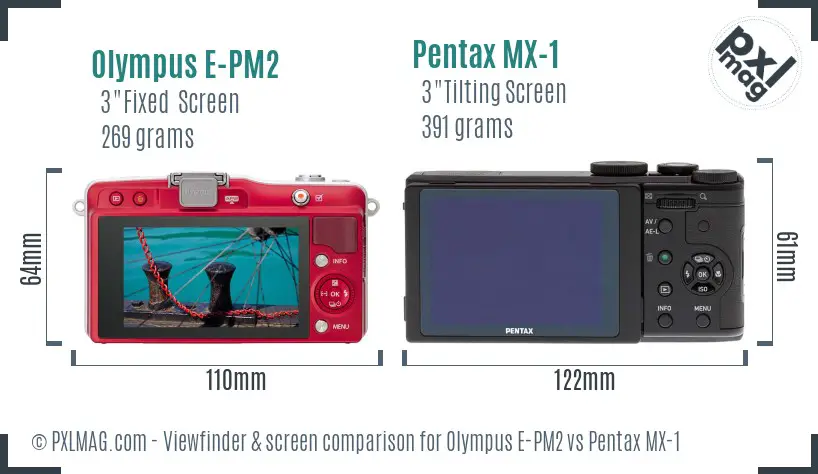 Olympus E-PM2 vs Pentax MX-1 Screen and Viewfinder comparison
