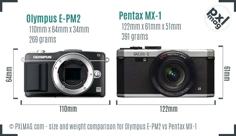 Olympus E-PM2 vs Pentax MX-1 size comparison