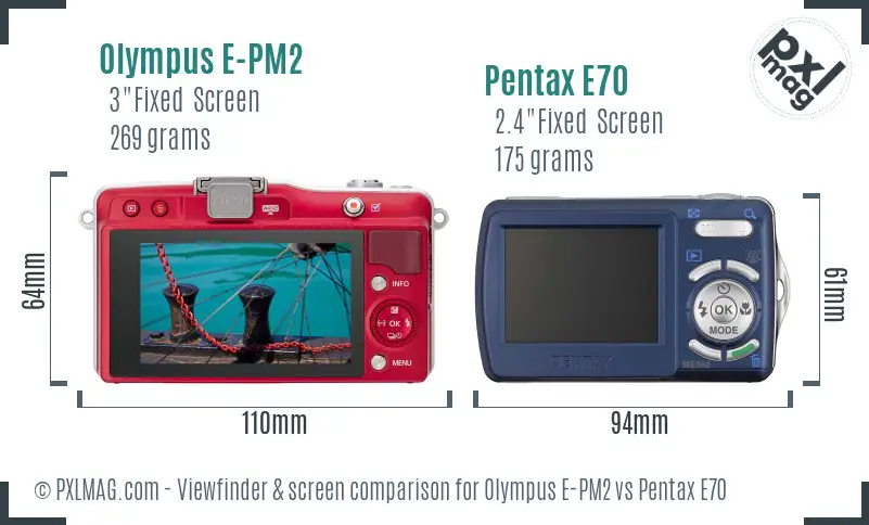 Olympus E-PM2 vs Pentax E70 Screen and Viewfinder comparison