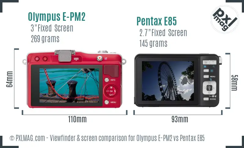Olympus E-PM2 vs Pentax E85 Screen and Viewfinder comparison