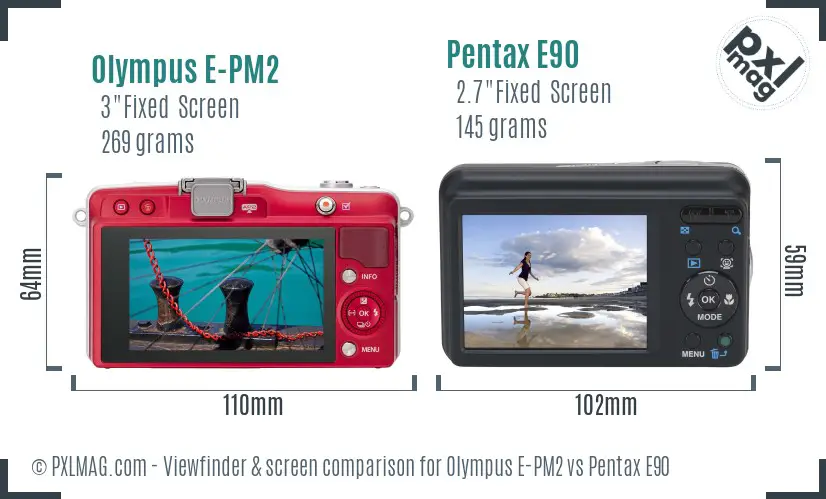 Olympus E-PM2 vs Pentax E90 Screen and Viewfinder comparison