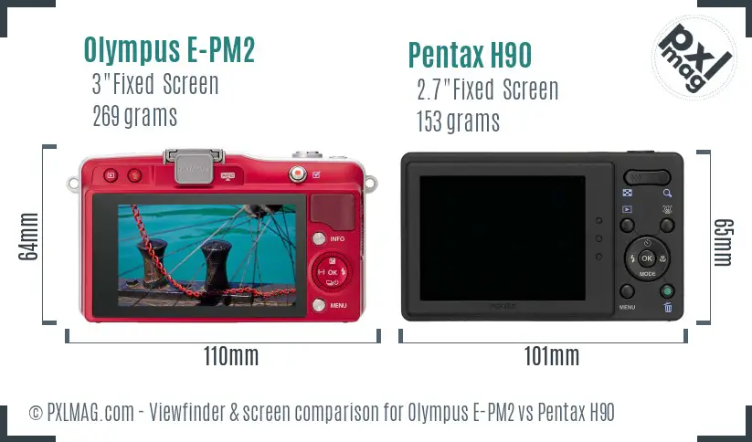 Olympus E-PM2 vs Pentax H90 Screen and Viewfinder comparison