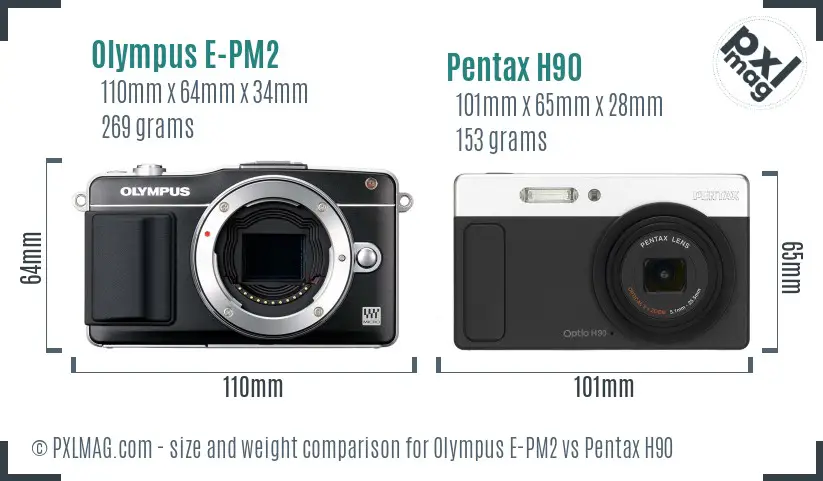 Olympus E-PM2 vs Pentax H90 size comparison