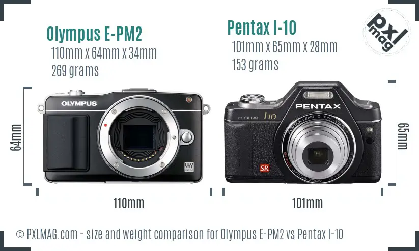 Olympus E-PM2 vs Pentax I-10 size comparison