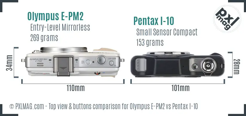 Olympus E-PM2 vs Pentax I-10 top view buttons comparison