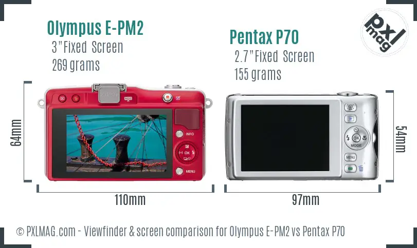 Olympus E-PM2 vs Pentax P70 Screen and Viewfinder comparison