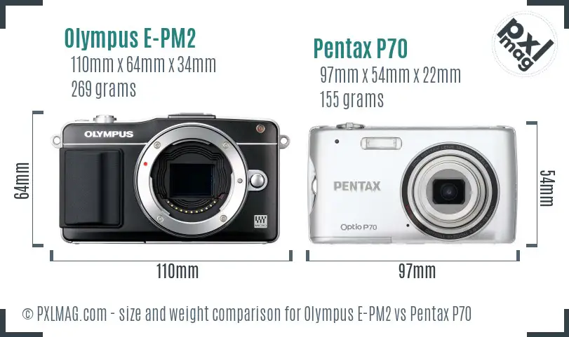 Olympus E-PM2 vs Pentax P70 size comparison