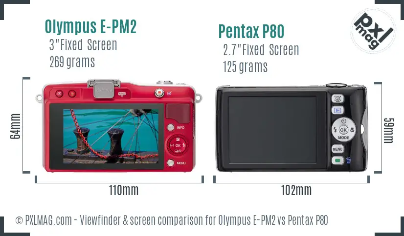 Olympus E-PM2 vs Pentax P80 Screen and Viewfinder comparison