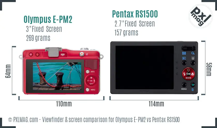 Olympus E-PM2 vs Pentax RS1500 Screen and Viewfinder comparison
