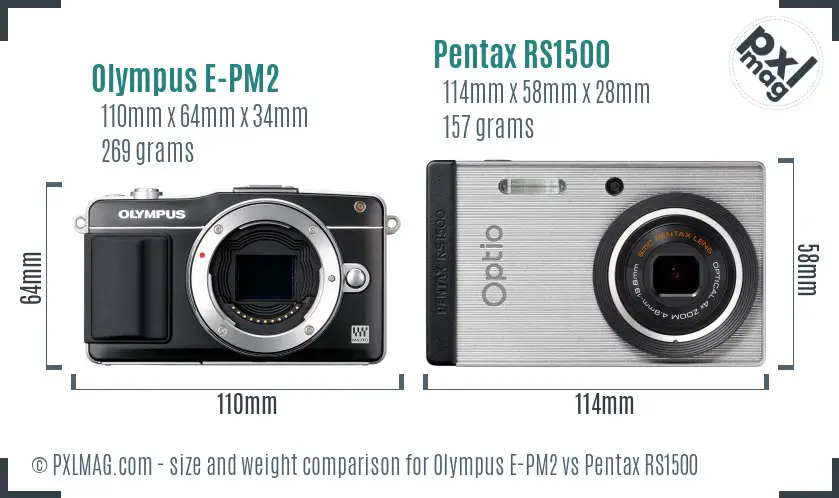 Olympus E-PM2 vs Pentax RS1500 size comparison