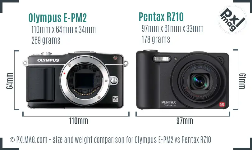 Olympus E-PM2 vs Pentax RZ10 size comparison
