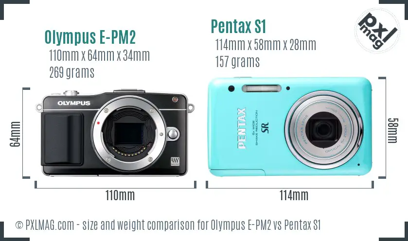 Olympus E-PM2 vs Pentax S1 size comparison