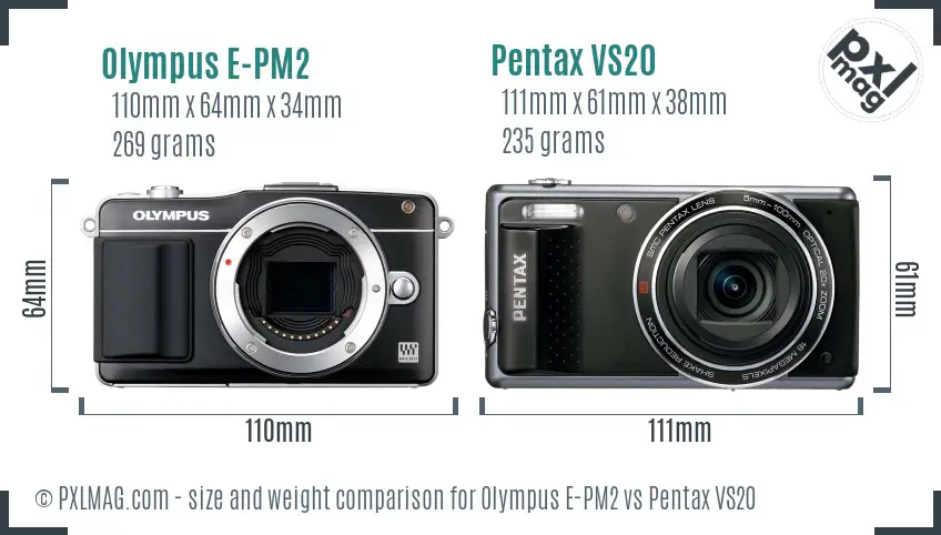 Olympus E-PM2 vs Pentax VS20 size comparison