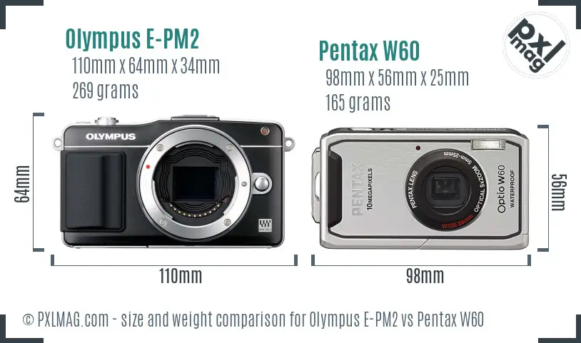Olympus E-PM2 vs Pentax W60 size comparison