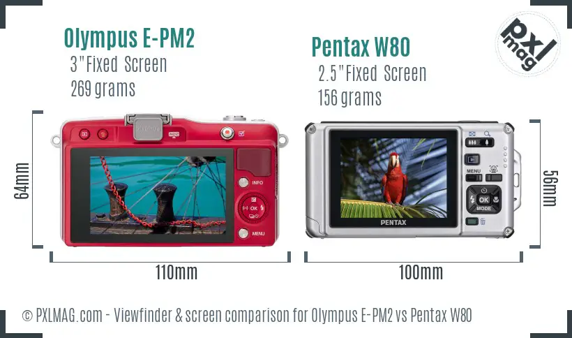 Olympus E-PM2 vs Pentax W80 Screen and Viewfinder comparison