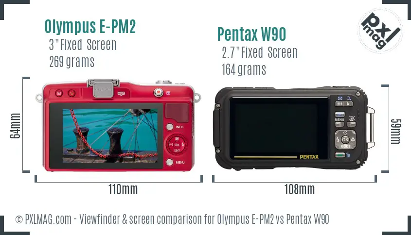Olympus E-PM2 vs Pentax W90 Screen and Viewfinder comparison
