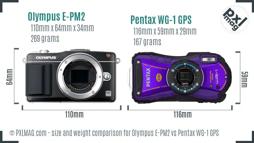 Olympus E-PM2 vs Pentax WG-1 GPS size comparison