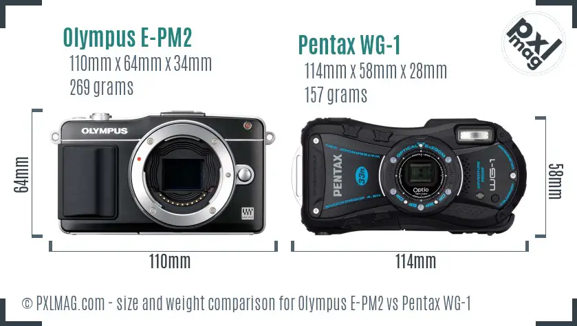 Olympus E-PM2 vs Pentax WG-1 size comparison