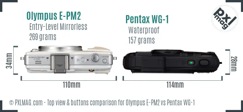 Olympus E-PM2 vs Pentax WG-1 top view buttons comparison
