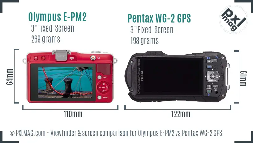 Olympus E-PM2 vs Pentax WG-2 GPS Screen and Viewfinder comparison
