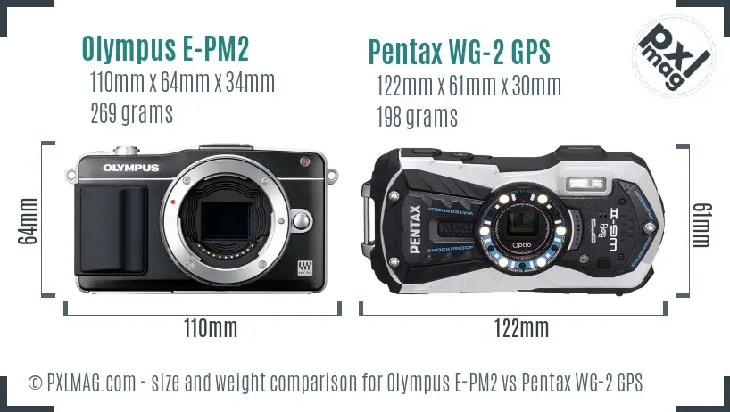 Olympus E-PM2 vs Pentax WG-2 GPS size comparison