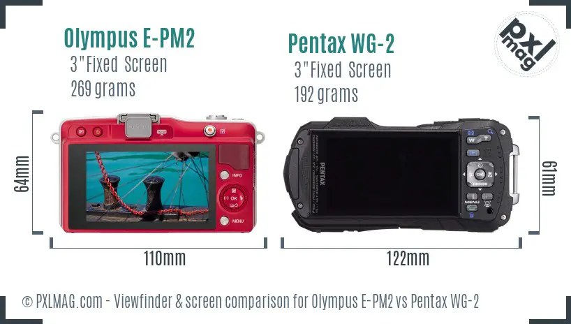 Olympus E-PM2 vs Pentax WG-2 Screen and Viewfinder comparison