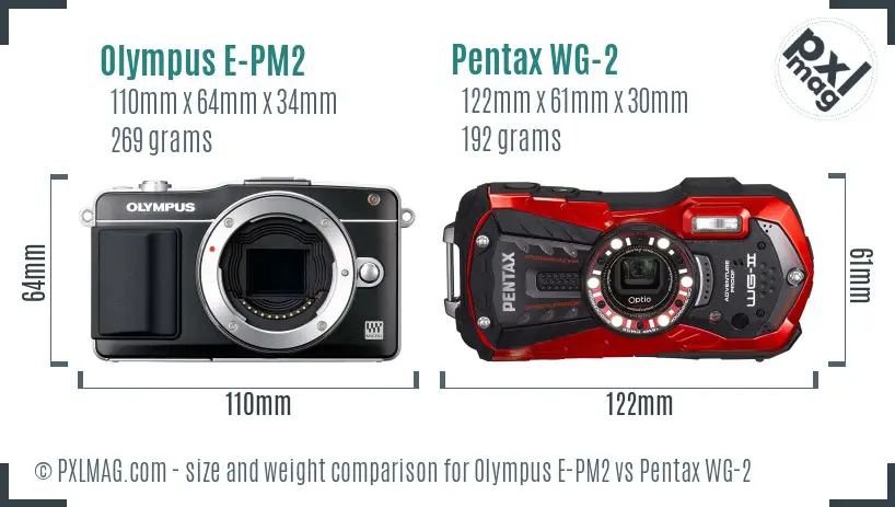 Olympus E-PM2 vs Pentax WG-2 size comparison