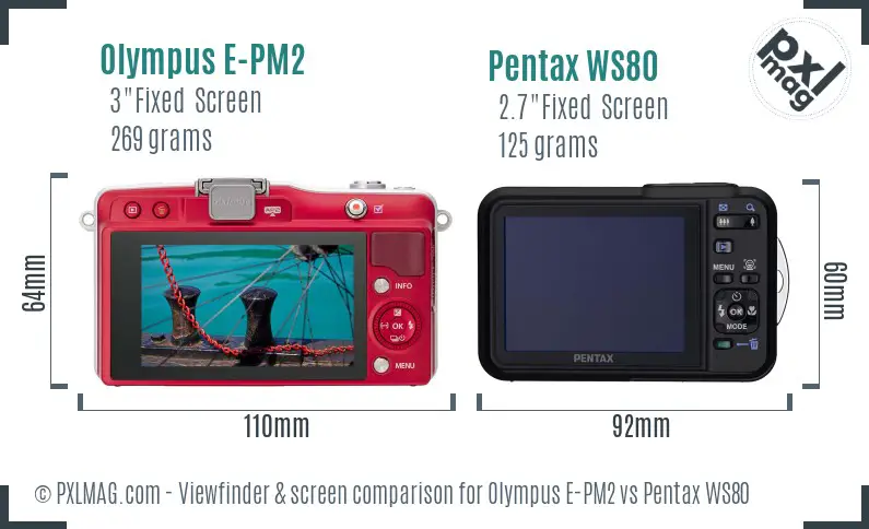 Olympus E-PM2 vs Pentax WS80 Screen and Viewfinder comparison
