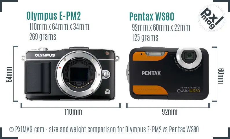Olympus E-PM2 vs Pentax WS80 size comparison