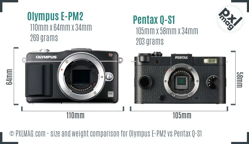 Olympus E-PM2 vs Pentax Q-S1 size comparison