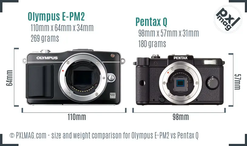 Olympus E-PM2 vs Pentax Q size comparison