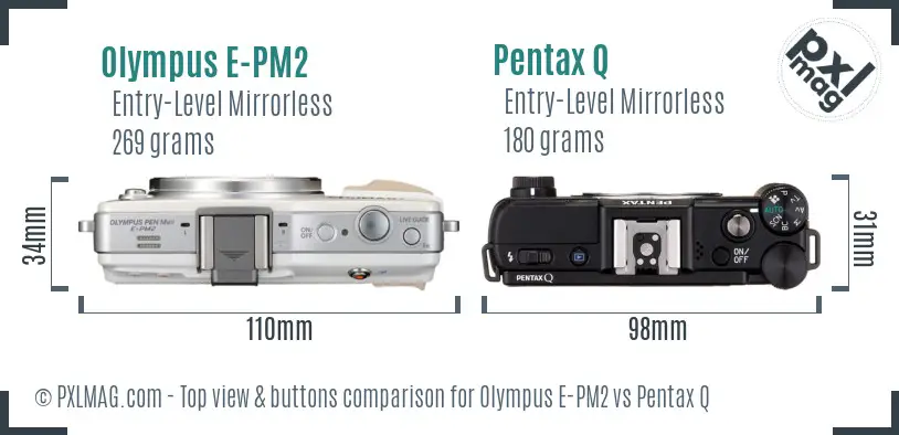 Olympus E-PM2 vs Pentax Q top view buttons comparison