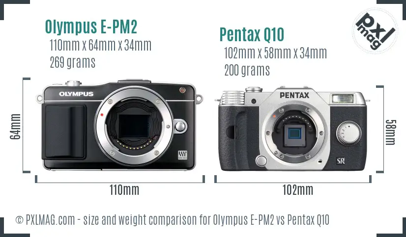 Olympus E-PM2 vs Pentax Q10 size comparison