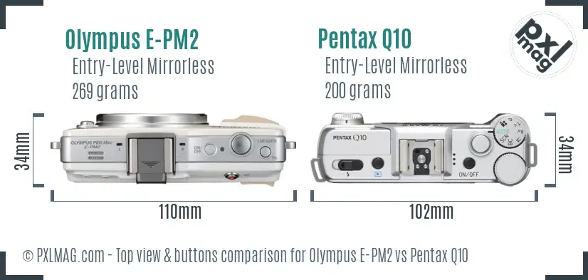 Olympus E-PM2 vs Pentax Q10 top view buttons comparison