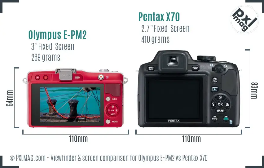 Olympus E-PM2 vs Pentax X70 Screen and Viewfinder comparison