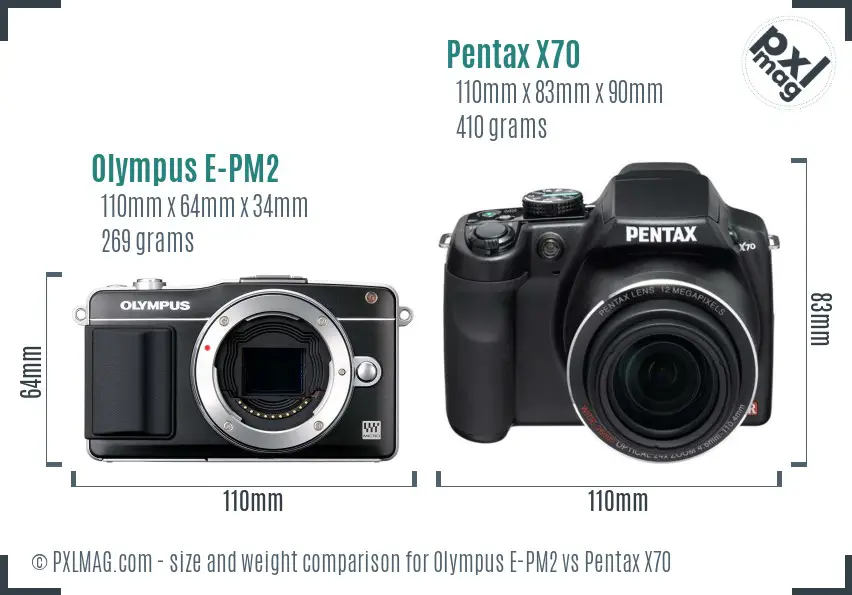 Olympus E-PM2 vs Pentax X70 size comparison
