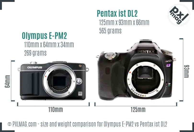 Olympus E-PM2 vs Pentax ist DL2 size comparison