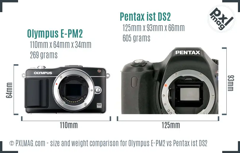 Olympus E-PM2 vs Pentax ist DS2 size comparison