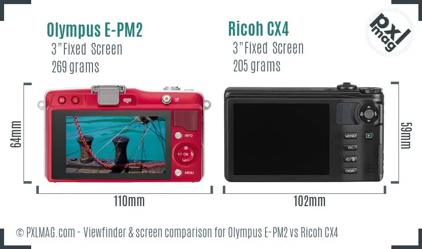 Olympus E-PM2 vs Ricoh CX4 Screen and Viewfinder comparison