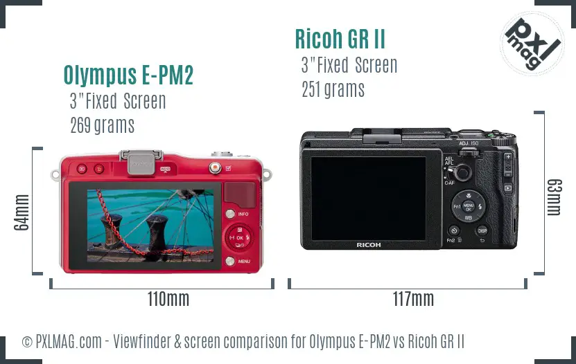 Olympus E-PM2 vs Ricoh GR II Screen and Viewfinder comparison