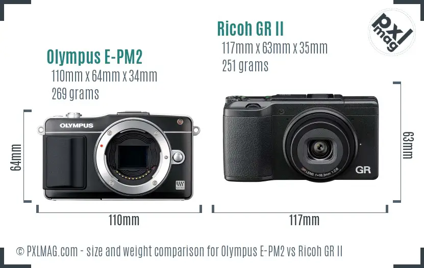 Olympus E-PM2 vs Ricoh GR II size comparison
