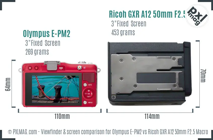 Olympus E-PM2 vs Ricoh GXR A12 50mm F2.5 Macro Screen and Viewfinder comparison
