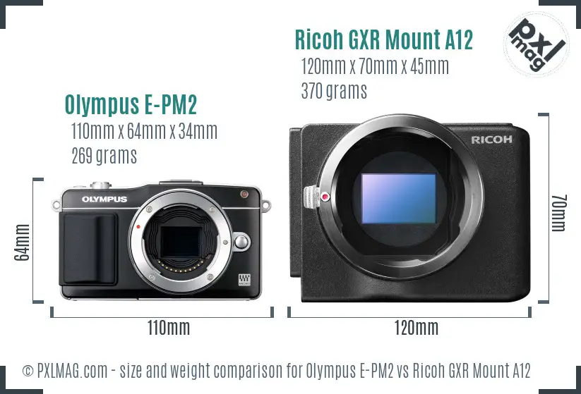 Olympus E-PM2 vs Ricoh GXR Mount A12 size comparison